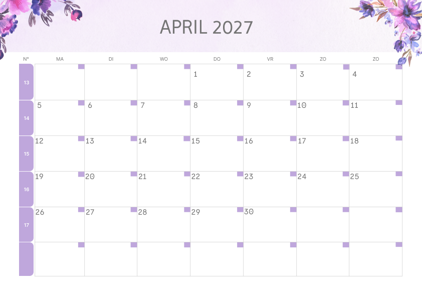 Calendario Semestrale 2027 Primo Semestre Minimalista