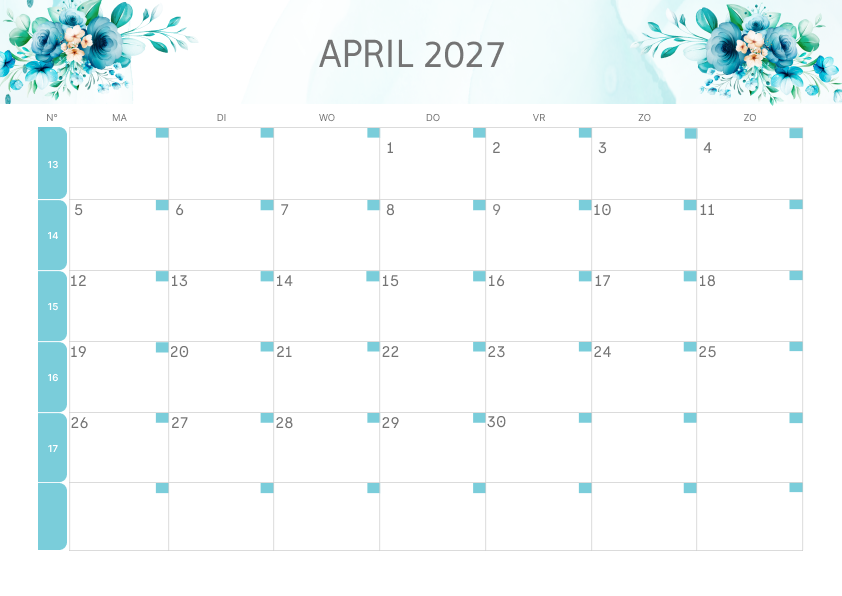 Calendario Semestrale 2027 Primo Semestre Estetico