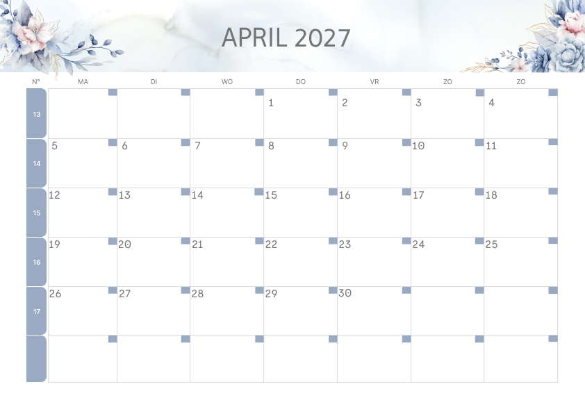 Calendario Semestrale 2027 Primo Semestre Floreale