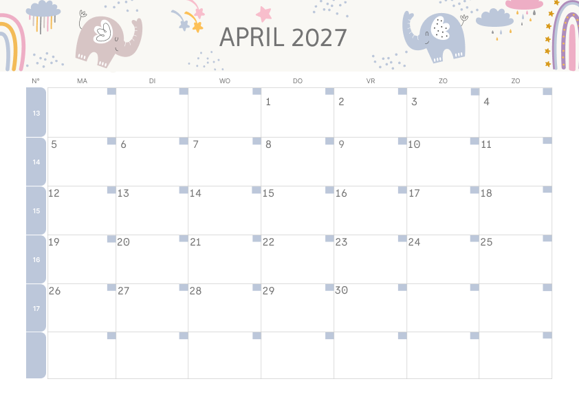 Calendario Mensile 2027 Agosto Minimalista