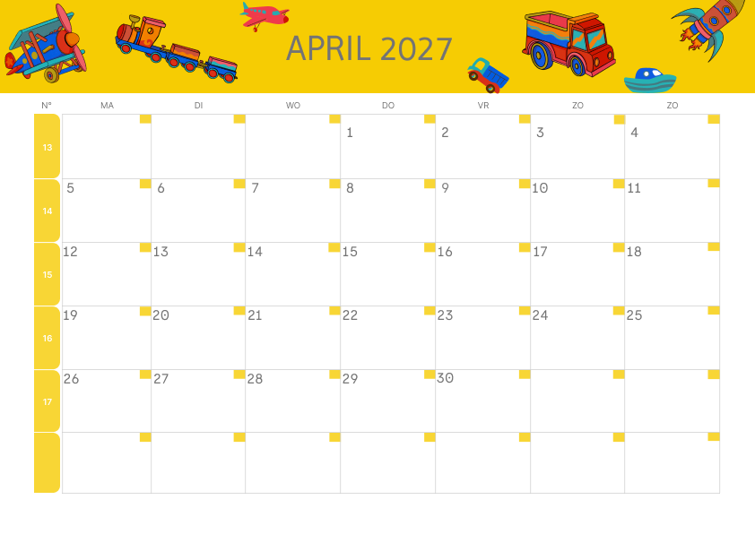 Calendario Mensile 2027 Agosto Colorato