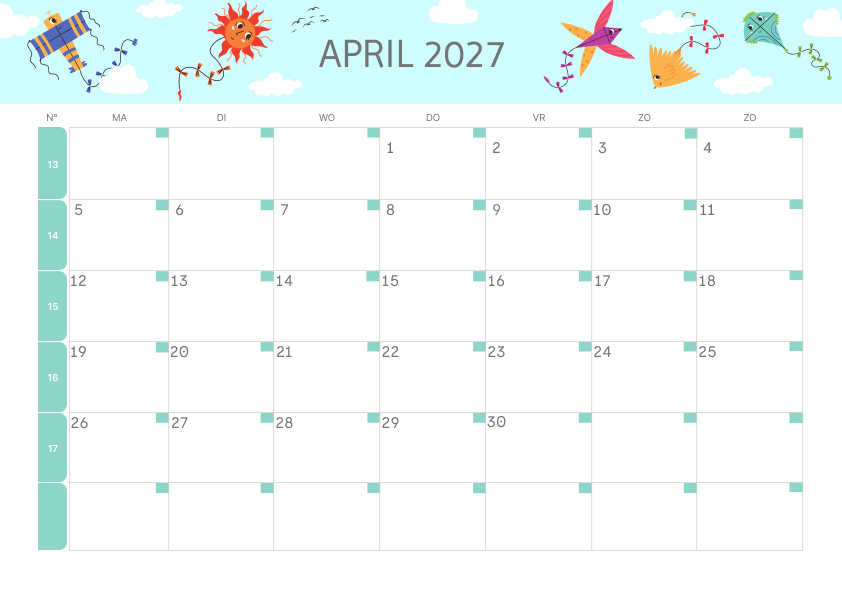 Calendario Mensile 2027 Agosto Tropicale