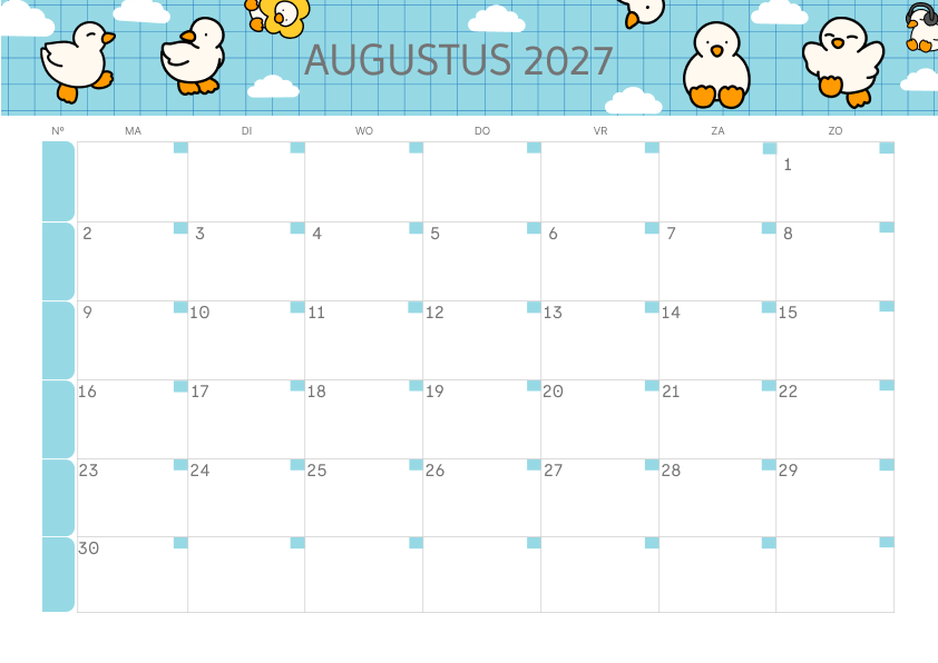 Calendario Mensile 2027 Agosto Tropicale