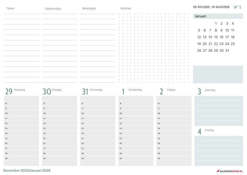 Bureaukalender 2026 Blauw