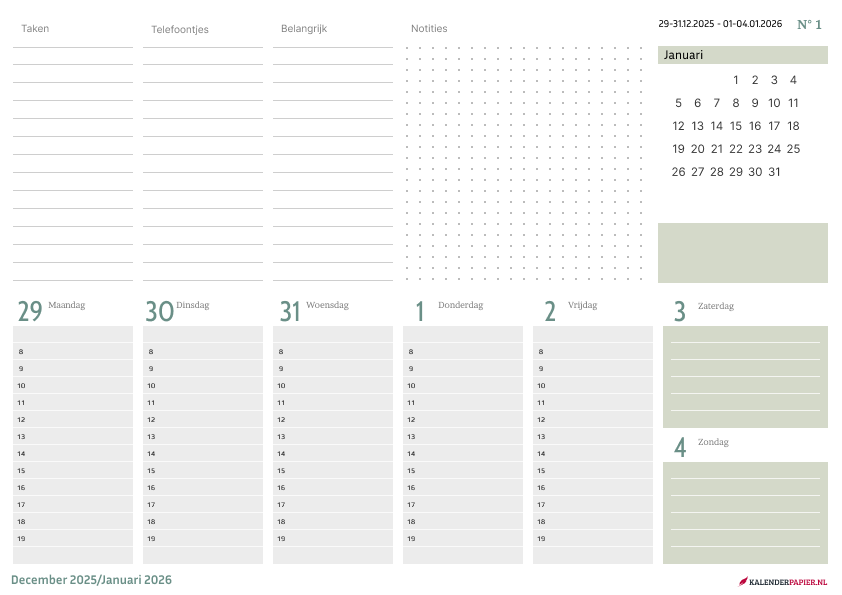 Bureaukalender 2026 Groen