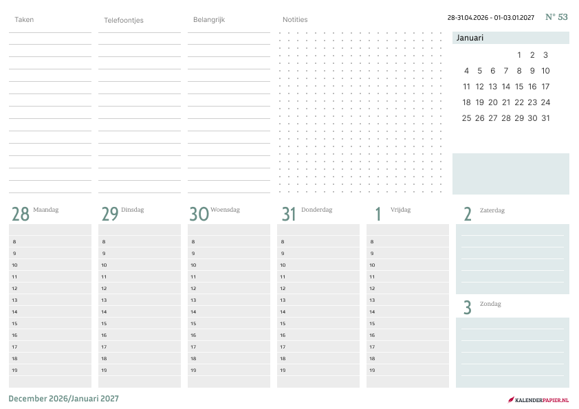 Bureaukalender 2027 Blauw