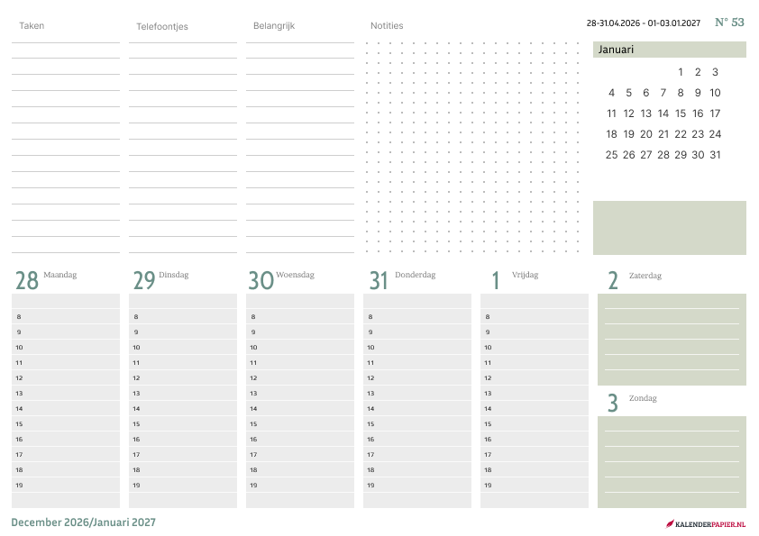 Bureaukalender 2027 Groen