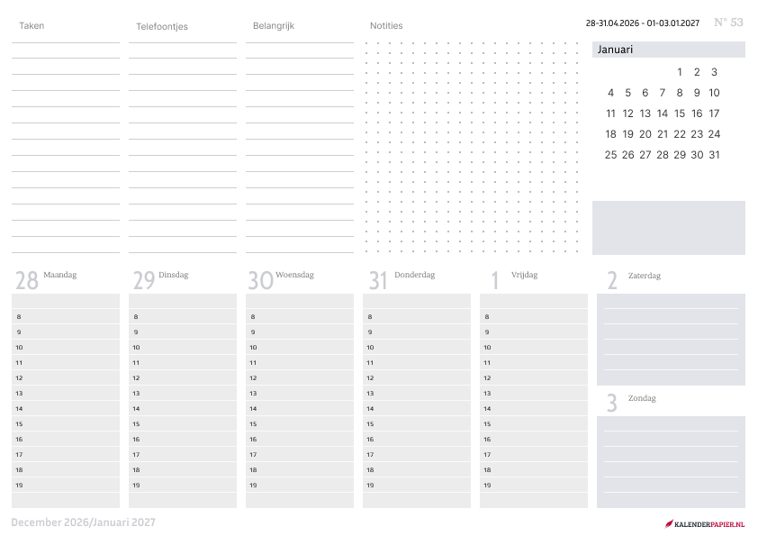 Bureaukalender 2027 Lavendel