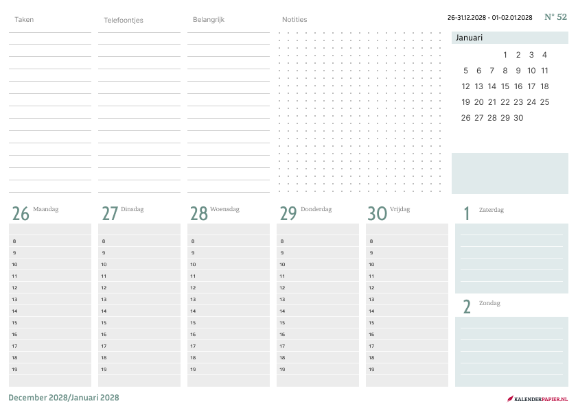 Bureaukalender 2028 Blauw