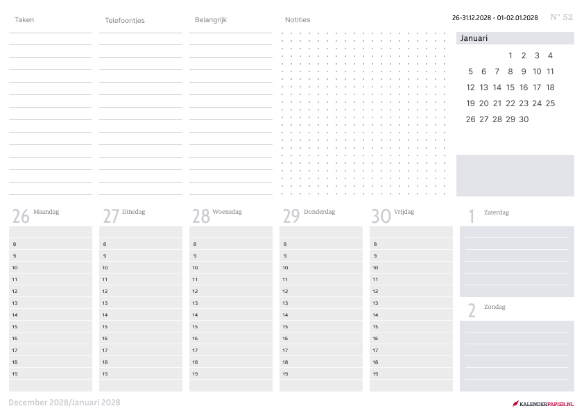 Bureaukalender 2028 Lavendel