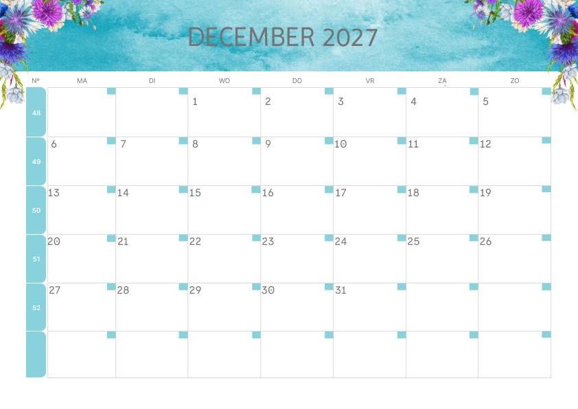 Calendario Semestrale 2027 Primo Semestre Floreale