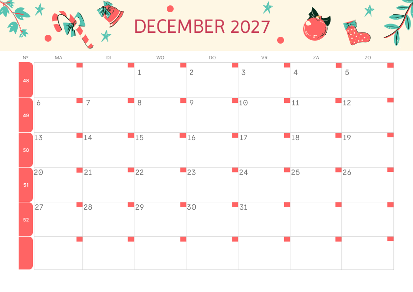 Calendario Mensile 2027 Agosto Colorato