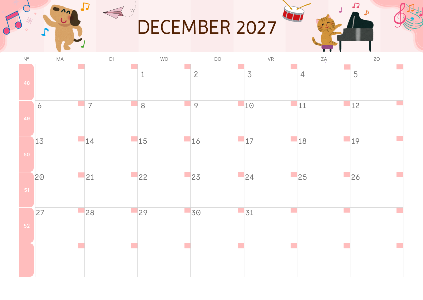 Calendario Mensile 2027 Agosto Colorato