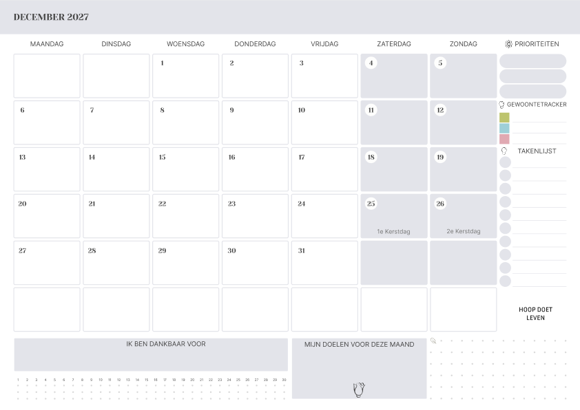 Kalender december 2027 Met Feestdagen To Do Lijst Lavendel