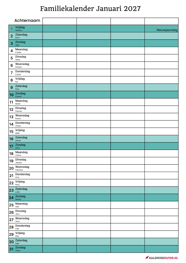 Familiekalender 2027 4personen