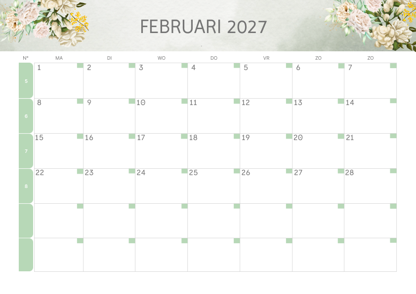 Calendario Semestrale 2027 Primo Semestre Minimalista