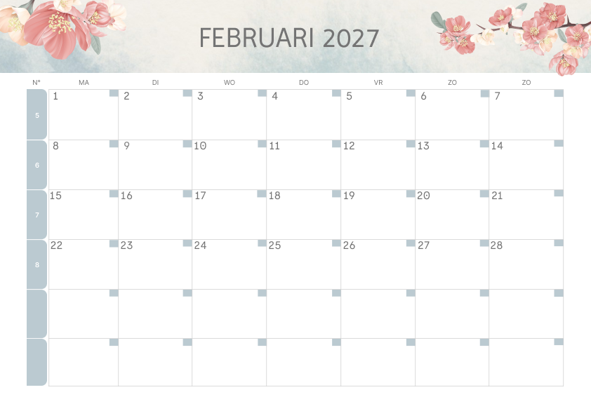 Calendario Semestrale 2027 Primo Semestre Floreale