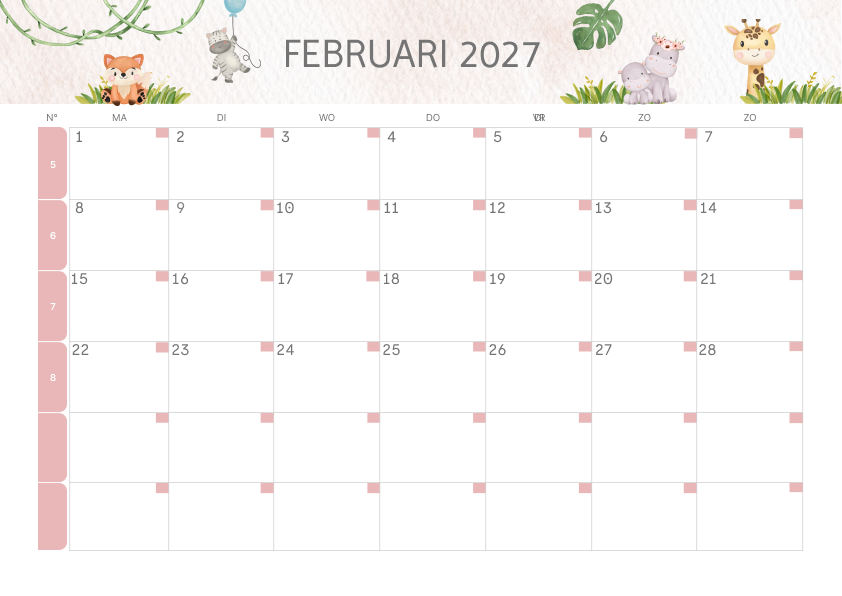 Calendario Mensile 2027 Agosto Minimalista