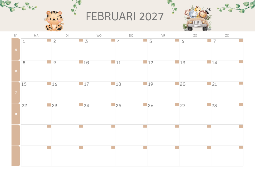 Calendario Mensile 2027 Agosto Estetico