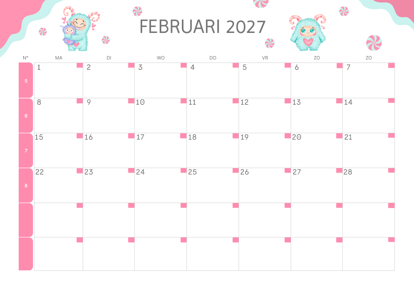 Calendario Mensile 2027 Agosto Colorato