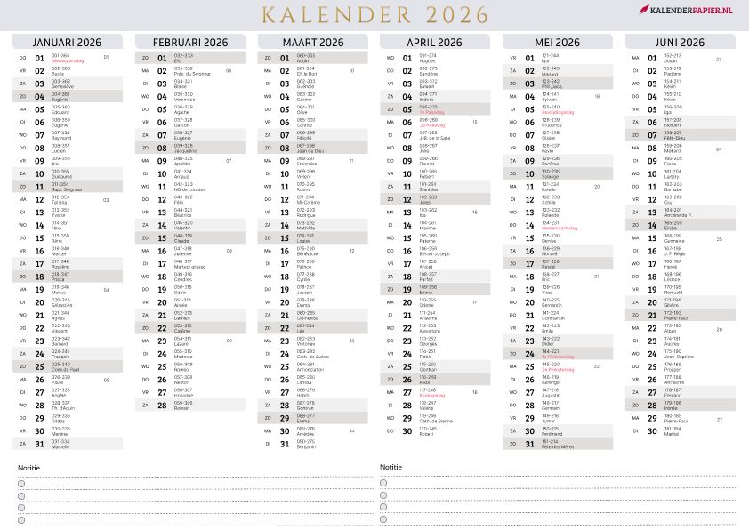 Jaarkalender 2026 met Feestdagen Nederland