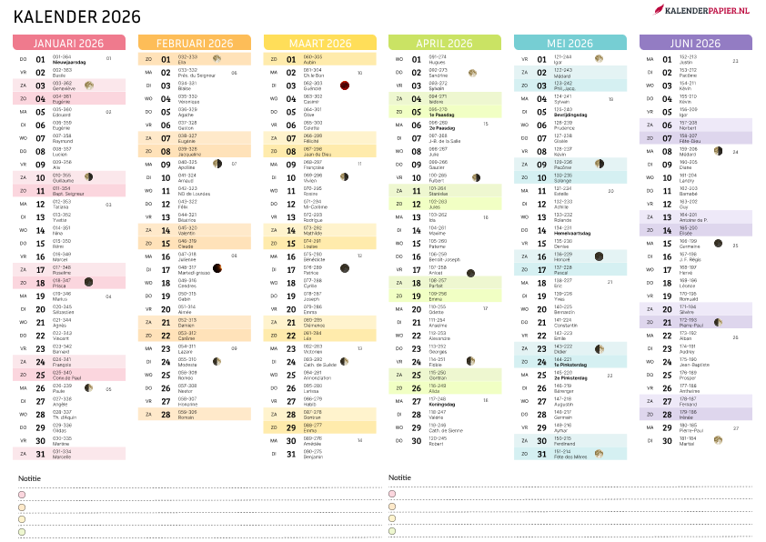 Jaarkalender 2026 met Maanfasen