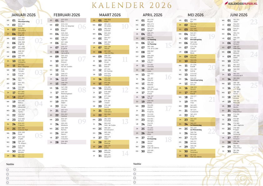 Jaarkalender 2026 met Weeknummer