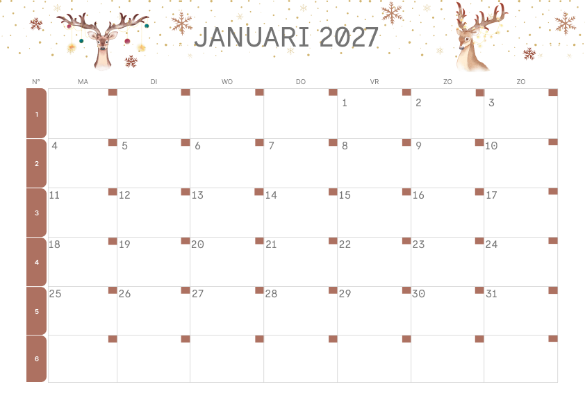 Winterontwerp Kalender Januari 2027 - Variant 2