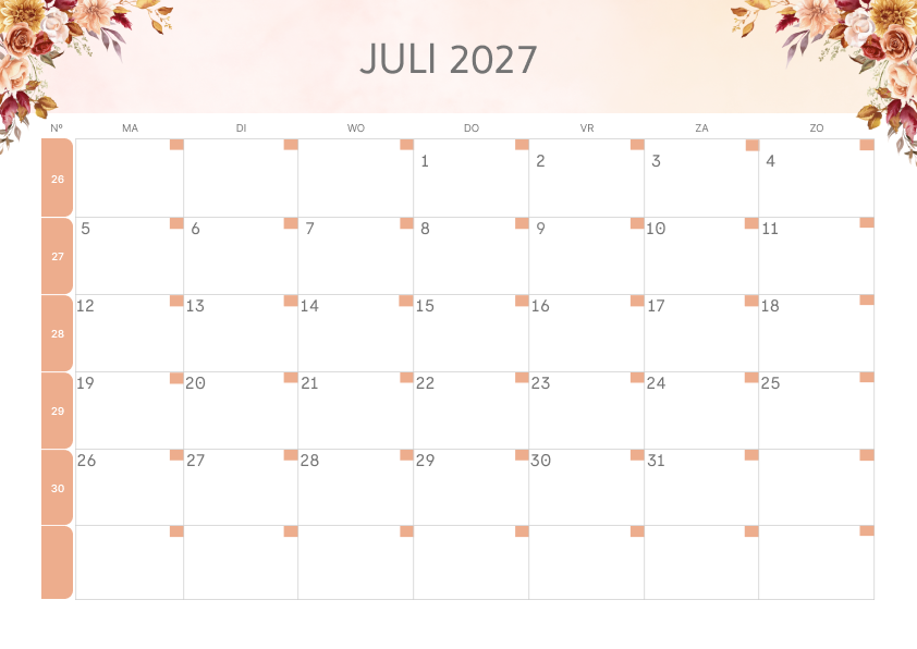 Calendario Semestrale 2027 Primo Semestre Minimalista