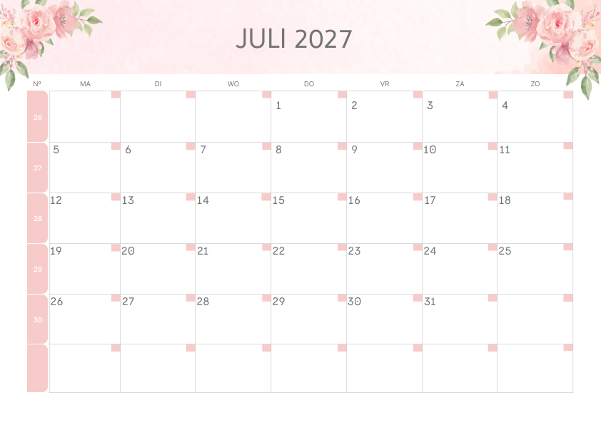 Calendario Semestrale 2027 Primo Semestre Estetico