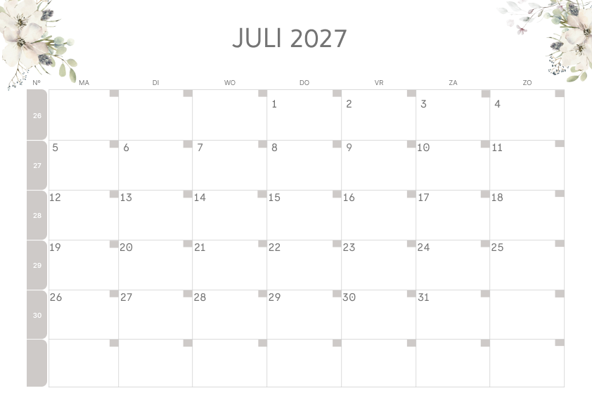 Calendario Semestrale 2027 Primo Semestre Colorato