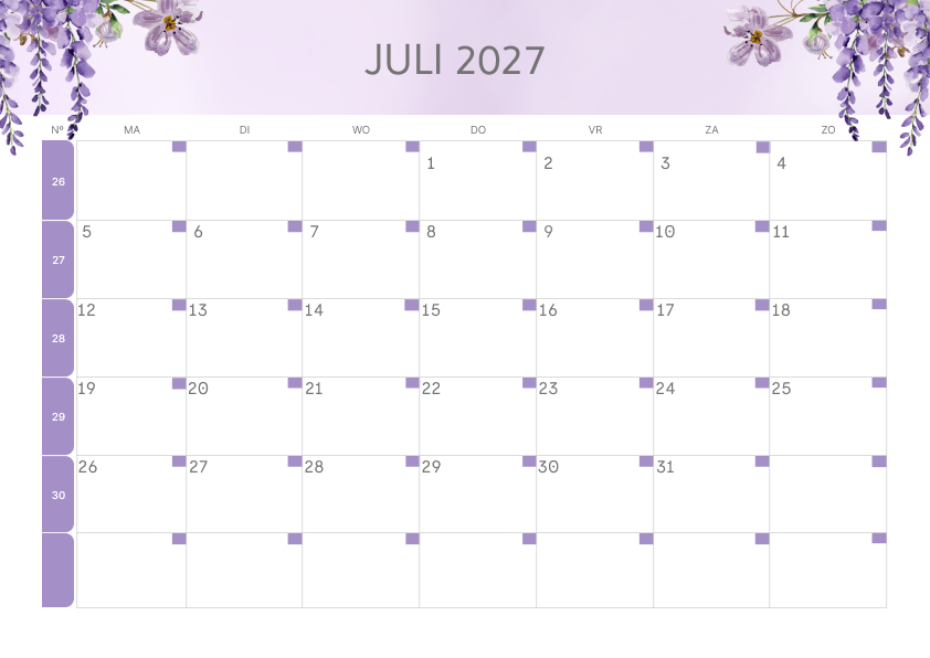 Calendario Semestrale 2027 Primo Semestre Floreale