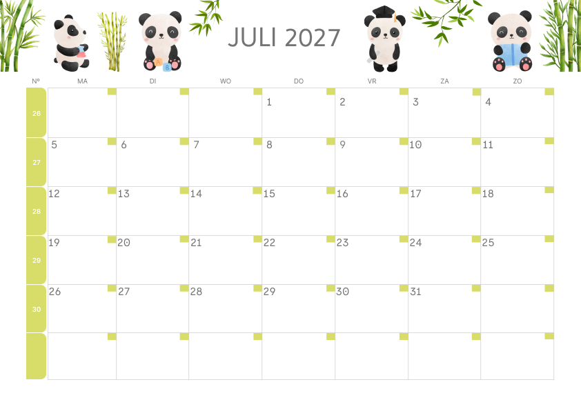 Calendario Mensile 2027 Agosto Minimalista