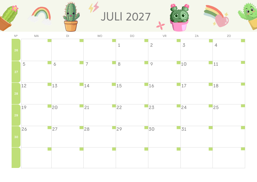 Calendario Mensile 2027 Agosto Estetico