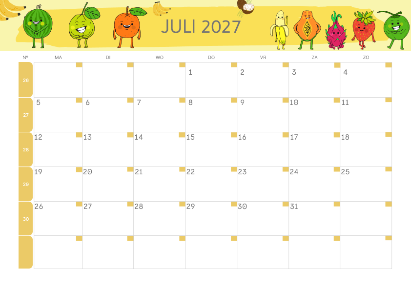 Calendario Mensile 2027 Agosto Colorato