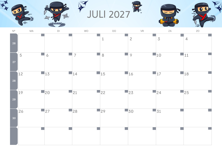 Calendario Mensile 2027 Agosto Tropicale