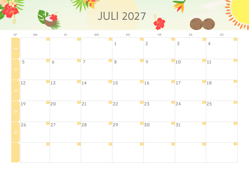 Calendario Mensile 2027 Agosto Minimalista
