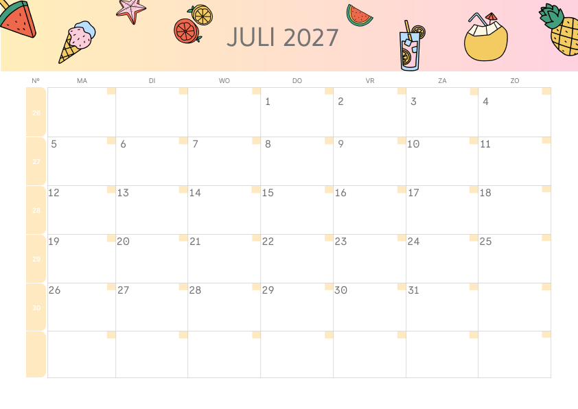 Calendario Mensile 2027 Agosto Estetico