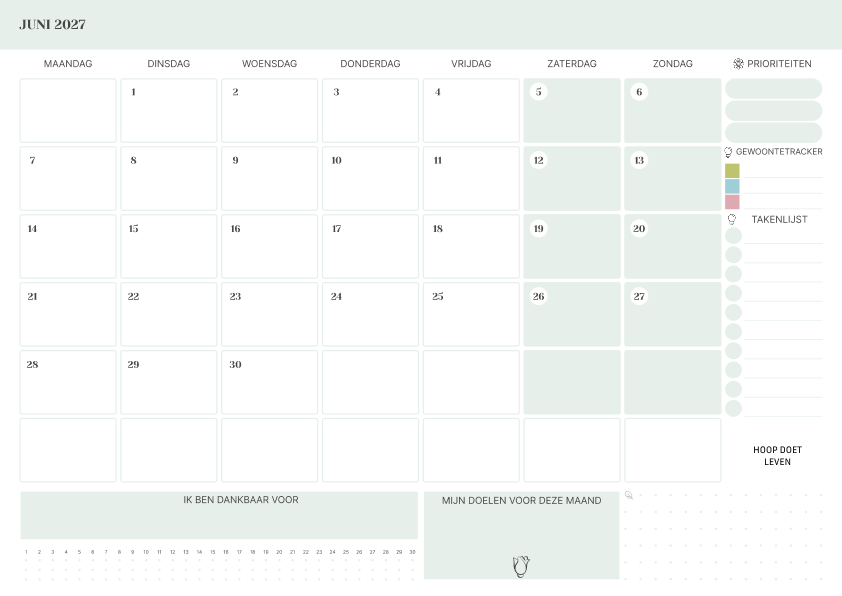 Kalender juni 2026 Met Prioriteiten