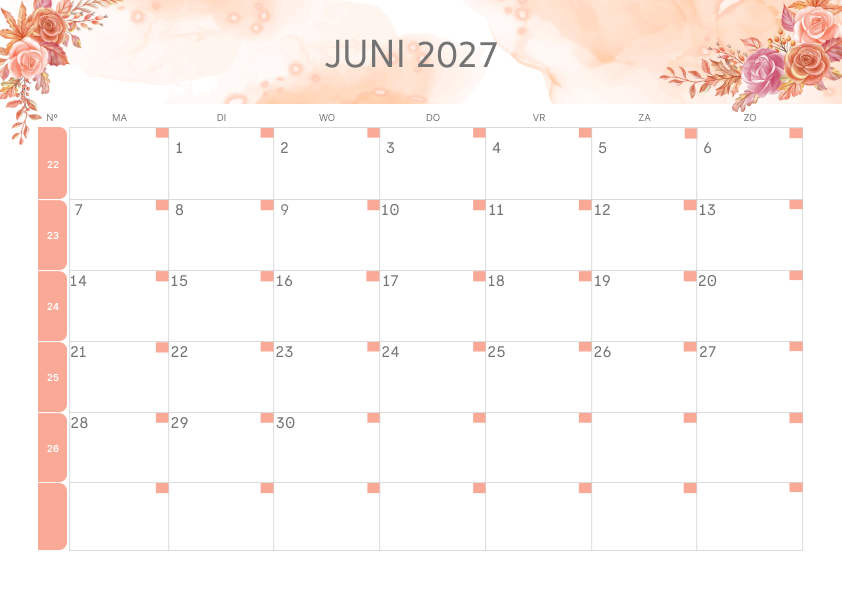 Calendario Semestrale 2027 Primo Semestre Colorato