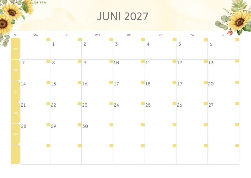 Calendario Semestrale 2027 Primo Semestre Floreale