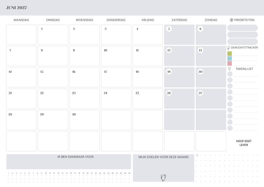 Kalender juni 2027 Met Feestdagen To Do Lijst Lavendel