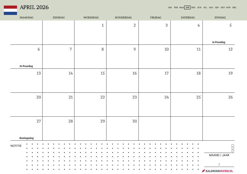 Kalender April 2026