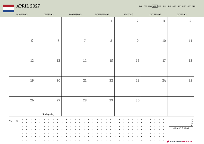 Kalender April 2027