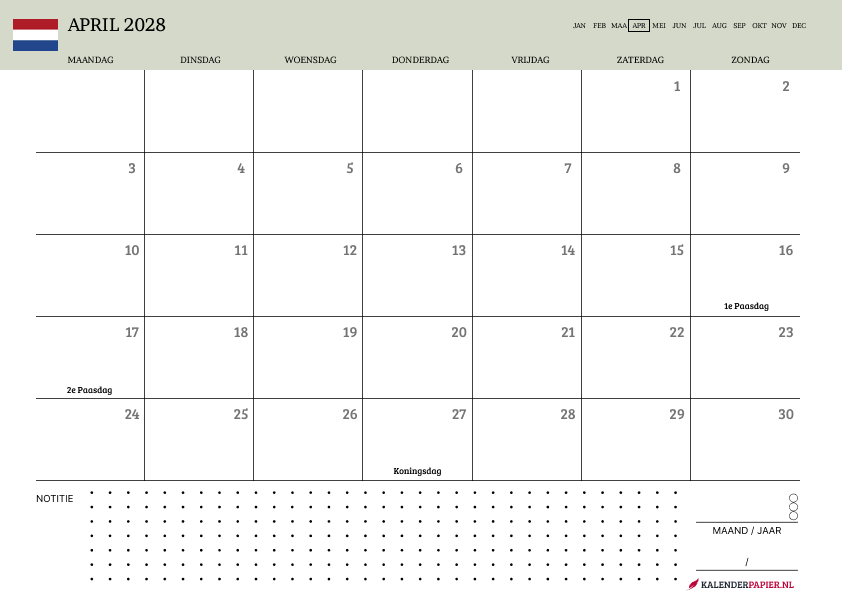 Kalender April 2028