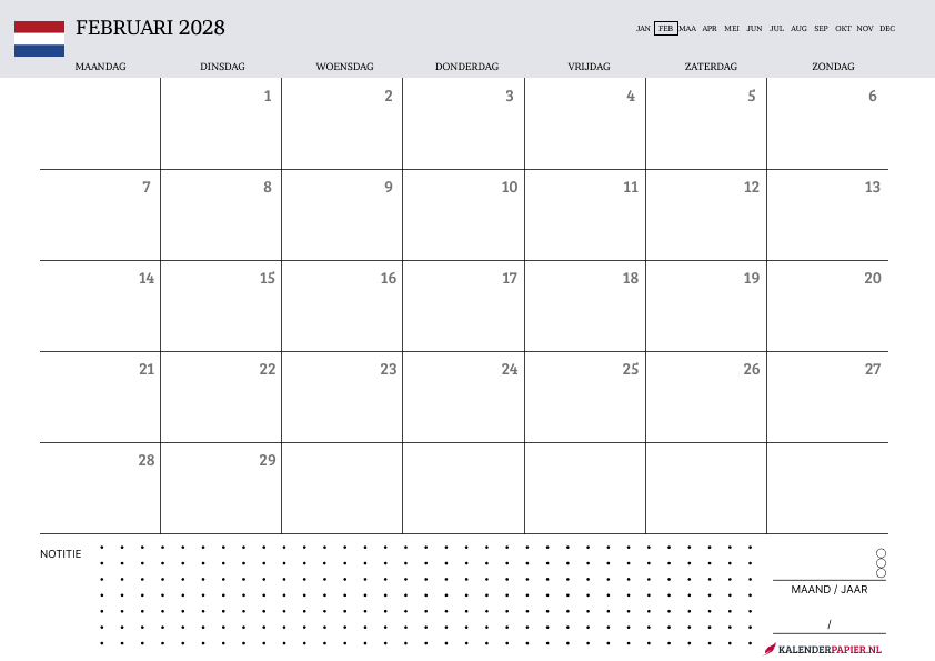 Kalender Februari 2028