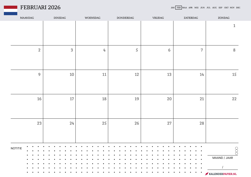 Kalender Februari 2026