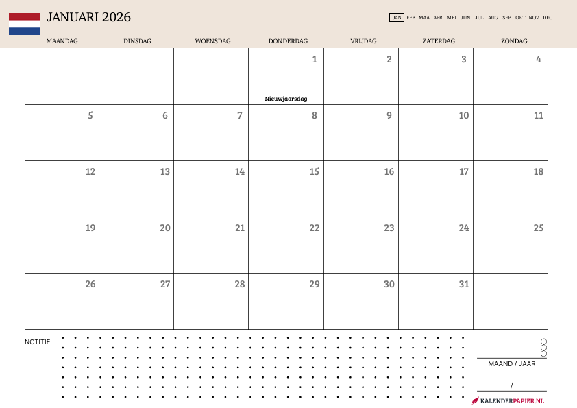 Kalender Januari 2026