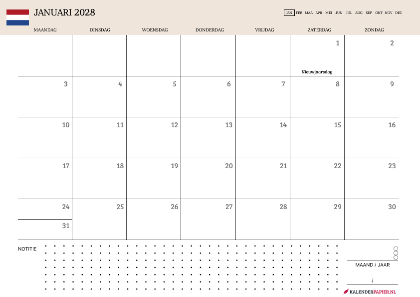 Kalender Januari 2028