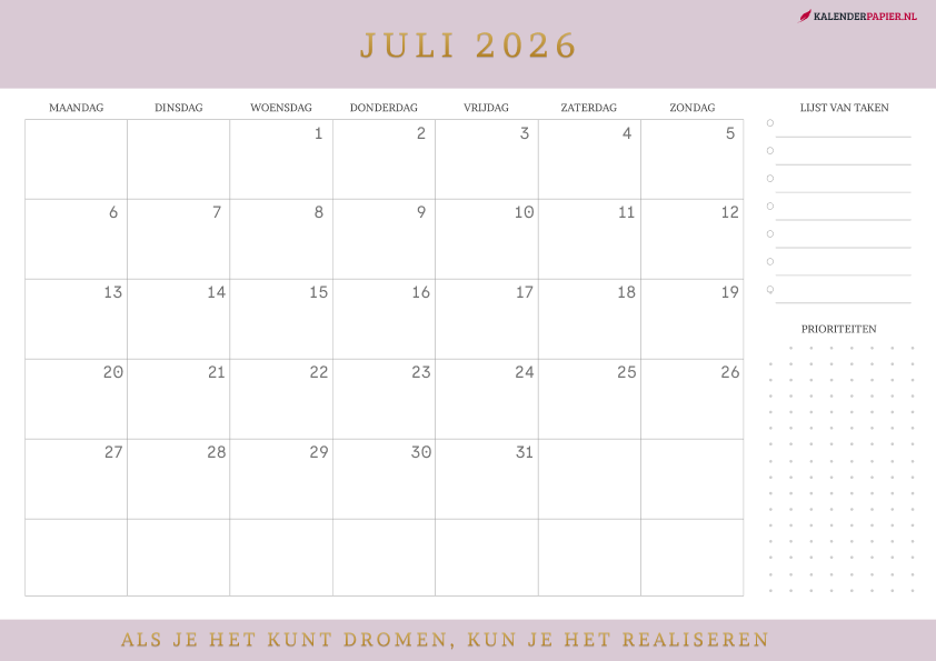 Kalender Juli 2026